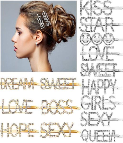 

luxury letter hair clips pins for women with crystal rhinestone handmade word whole shinning diamond hairpins barrettes access5954013
