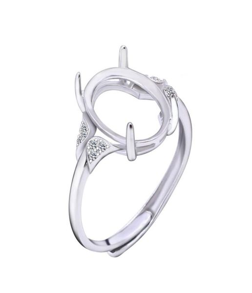 

semi mount ring settings for big oval stone with side cz 6x8mm 10x14mm solid 925 sterling silver women jewelry bride wedding gifts9697900, Slivery;crystal