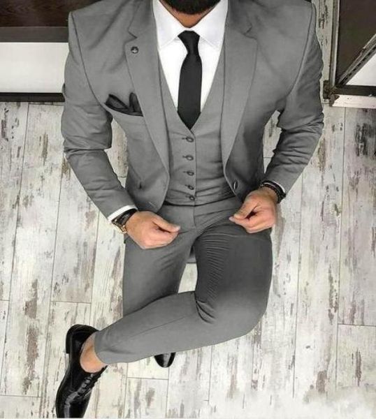 

two buttons gray wedding groom tuxedos notch lapel groomsmen men formal prom suits bridegroom jacketpantsvesttie2643672, Black;gray