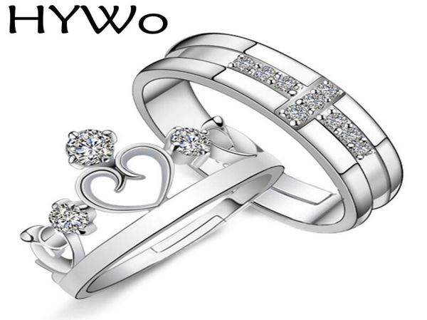 

hywo brands 1 pair silver plated prince princess crown cz crystal promise ring set pair for lovers couple rings for women men5762515