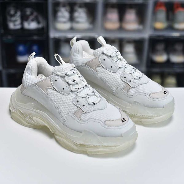 

mens womens paris casual shoes triple s clear sole trainers dad shoe sneaker oversized white black runners chaussures
