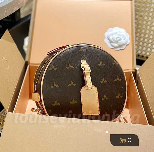 

m44699 mini petite boite chapeau round crossbody bag with adjustable leather strap original cowhidw trim canvas messenger clutch pouch shoul