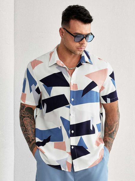 

men's fashion sizes men geo shirt, White;black