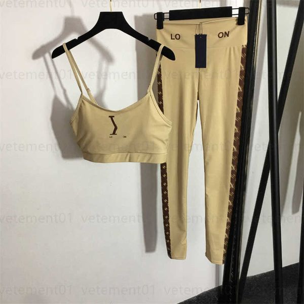 

womens two piece set yoga tracksuit bustier camisole side letter printed stretchy slim bottoms summer designer workout clothe