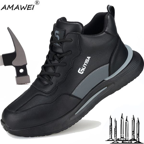 

safety shoes amawei summer mens steel toe water resistant anti-punctur slip resistant sneakers working protective boots safety shoes light 2, Black;brown