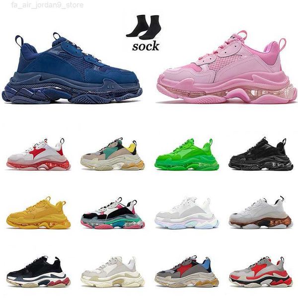 

luxury brand designer women men casual shoes triple s sneakers leather trainers nylon printed triple-s clear sole platform fashion with sock, Black