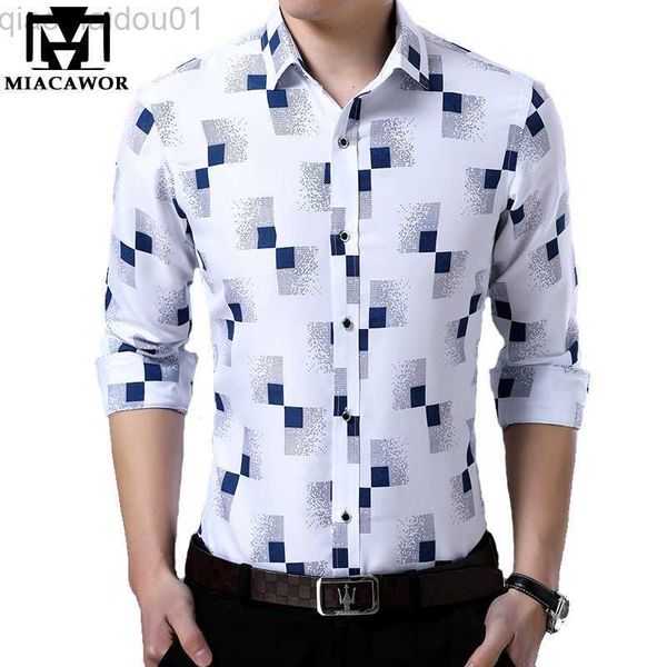 

men's casual shirts miacawor new 2023 brand design men shirt spring long sleeve casual shirt fashion print chemise homme camisa masculi, White;black