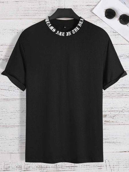 

men's fashion homme men slogan graphic mock neck, White;black