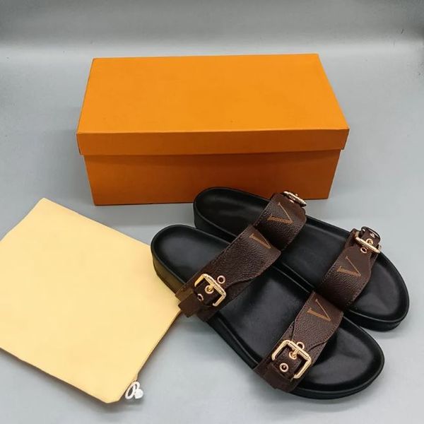 

luxury brand sandals designer slippers slides floral brocade genuine leather flip flops women shoes sandal with dustbag by brand, Black