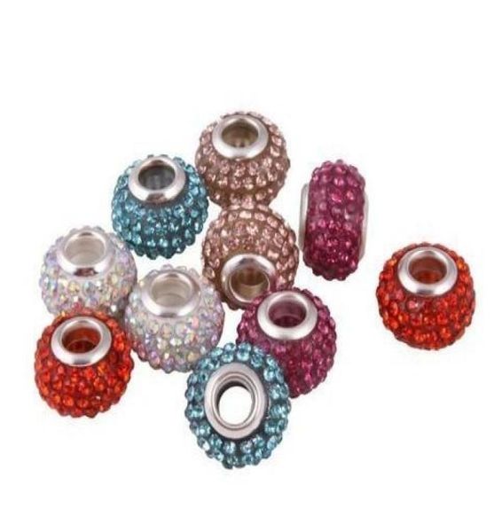 

mixed 15 color 10mm 12mm resin white rhinestone silver plated core big hole def crystal european beads loose beads diy for b6858170