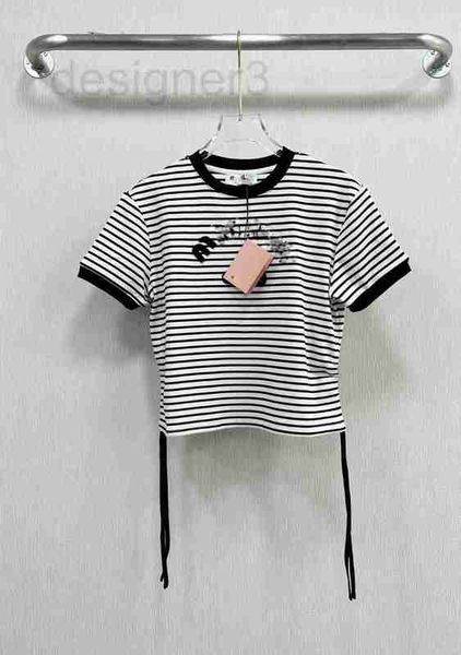 

women's t-shirt designer summer new girl style slim and age reducing black white stripe side tie letter short sleeve t-shirt 57zq