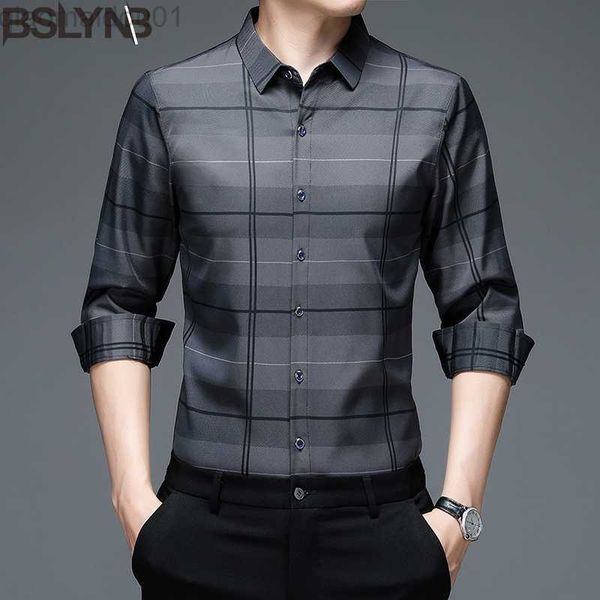 

men's casual shirts spring autumn plaid polo shirt men's long sleeve shirts casual fashion business shirts male formal l230721, White;black