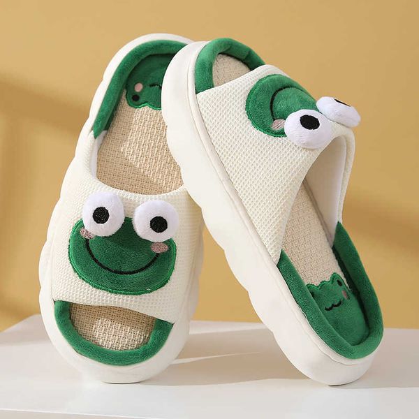 

vceo spring summer cute frog linen women's slippers 3.5cm thick cartoon cow carrot home shoes cotton couple indoor fun nsy6, Black