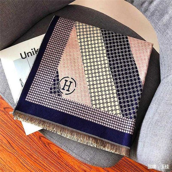 

h home women's scarf wholesale 2023 autumn winter scarf korean version double sided home imitation cashmere thickened warm shawl 6sws, Blue;gray