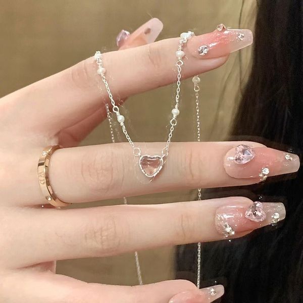 

new personalized versatile love pearl necklace for women's light luxury, small and popular clavicle chain, advanced women's summer, Silver