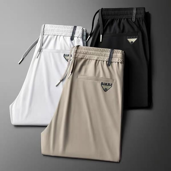

mens pants high end ice silk casual pants for men in the summer of suitable oversized stretch breathable trend brand straight leg 230720, Black