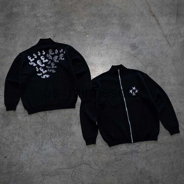 

men's sweaters aestheticism retro high street knitted sweater autumn and winter high neck y2k harajuku oversized sweater printed j23072, White;black