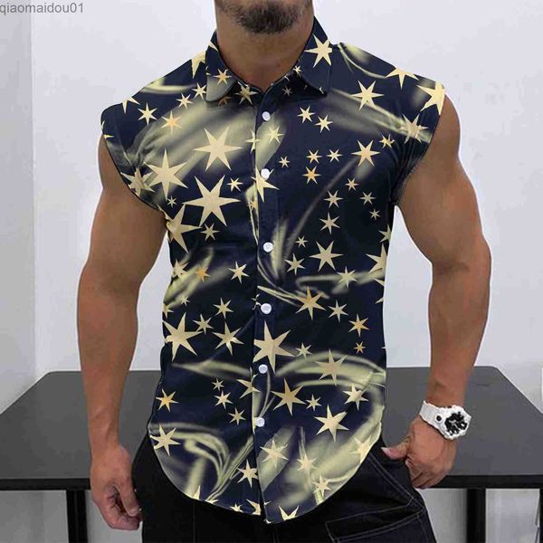 

men's casual shirts 2023 summer new men's sleeveless shirt fashion street leisure beach holiday party fashion brand hd 3d print qu, White;black