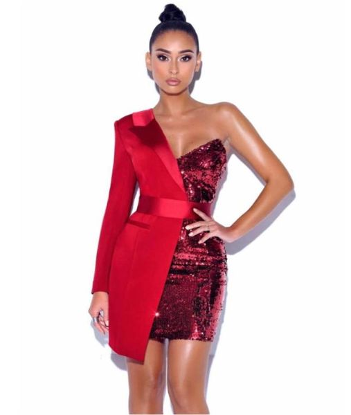 

red silver night one sleeved sequin crepe tuxedo blazer dress vesdioes7890759, Black;gray