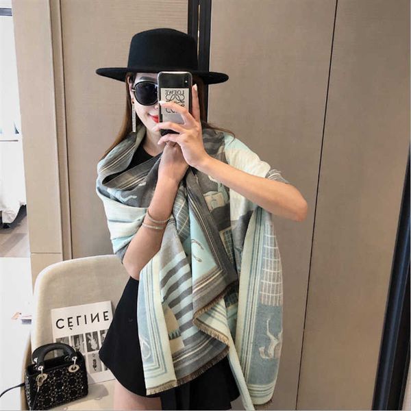 

designer h home winter scarves for sale new imitation cashmere scarf women's versatile foreign style shawl thickened warm high end carr, Blue;gray