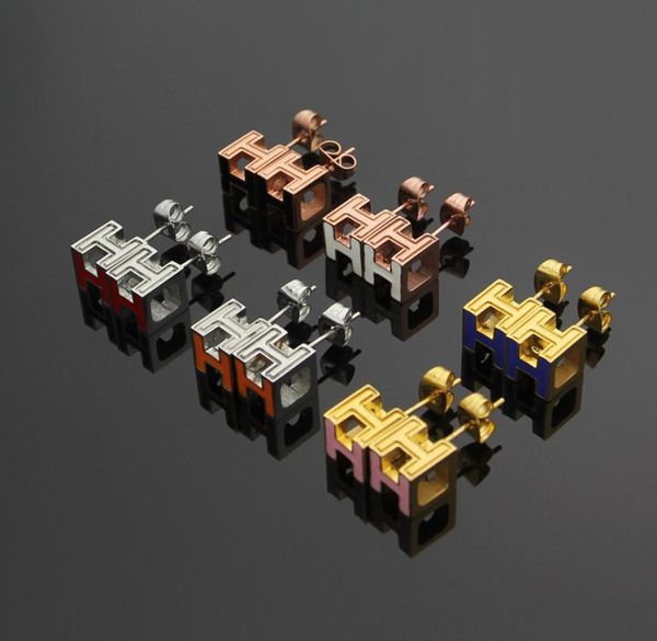 

new fashion 316l titanium steel punk earring with enamel h words for man and women stud earring jewelry9717603, Golden;silver