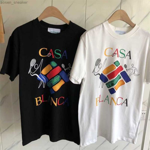 

casablanca tennis club colorful letters t-shirt men women casa blanca inside tag anime harajuku tee shirt, White;black