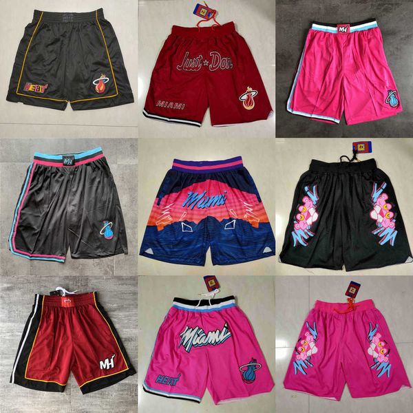 

miami''heat''men throwback basketball shorts pocket, Black