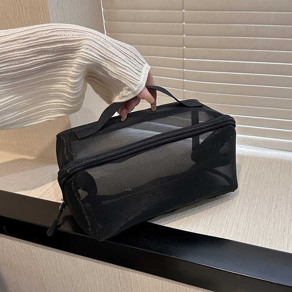 

handheld mesh zipper casual makeup bag for women large capacity fashion grade portable partition travel makeup bag 230524