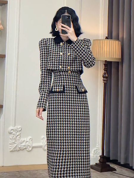 

two piece dress summer spring 2 piece elegant skirt suit short jakcetlong plaid skirt dresses two piece outfits 230720, White