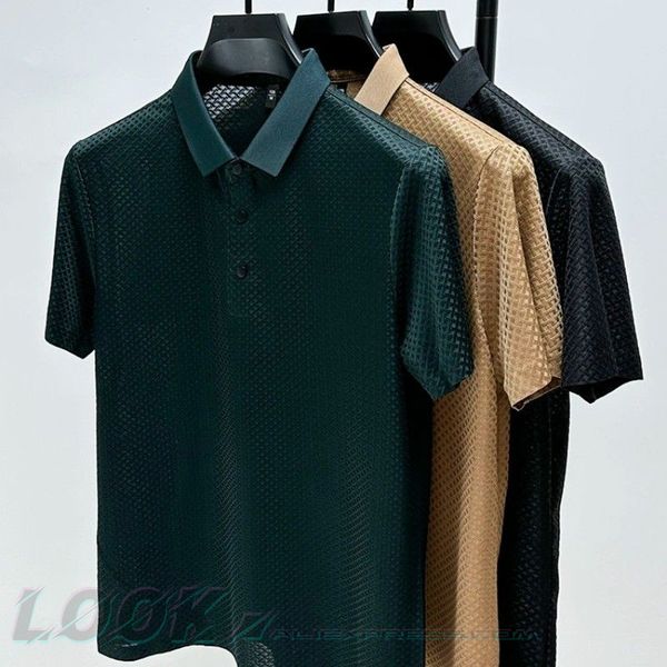 

men's polos summer men's ice silk mesh polo shirts - breathable loose fit short-sleeved lapel with brand elasticity - ropa 230720, White;black