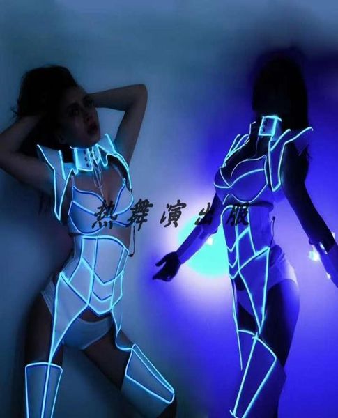 

stage wear fashion nightclub bar performance clothes fluorescent party light led jumpsuit women gogo futuristic technology dwy45574355340, Black;red