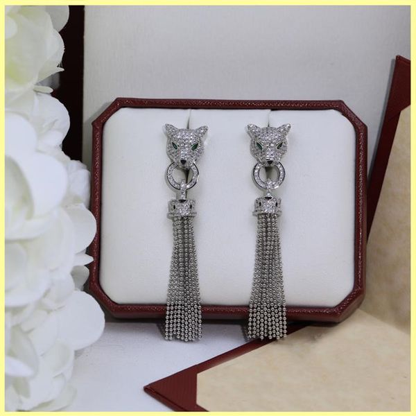 

women fashion earring studs ladies mens luxury designer earrings tassels leopard head earring jewelry crystal ornaments with box 2285j, Silver