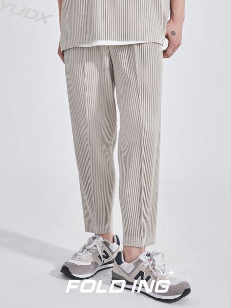 

men's pants japanese miyake pleated 2023 summer casual highwaisted solid color straight tapered small foot nineminute 230720, Black
