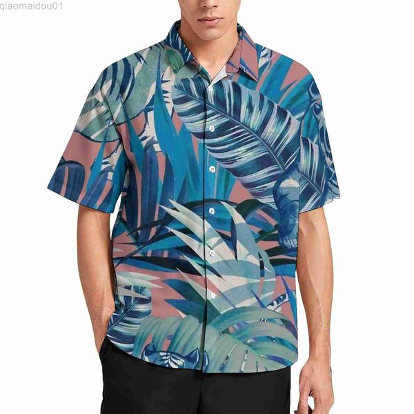 

men's casual shirts watercolor tiger loose shirt men vacation jungle leaves print casual shirts hawaiian short-sleeve aesthetic oversiz, White;black