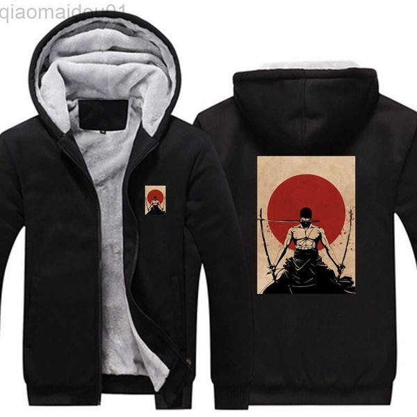 

men's hoodies sweatshirts funny one piece roronoa zoro hoodies jacket men thick fleece warm coat sweatshirt male harajuku oversized clo, Black