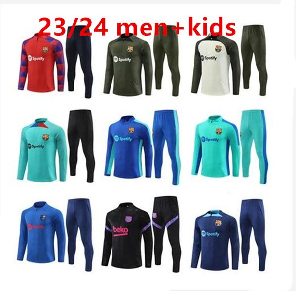 

2023 24 kids barcelona half zipper jacket football tracksuit training suit men soccer chandal futbol ansu fati memphis chandal jogging surve, Black
