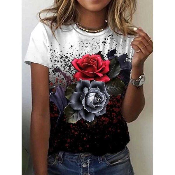 

new 3d sunflower flower print t-shirt round neck and flower print brushed women's t-shirt, White