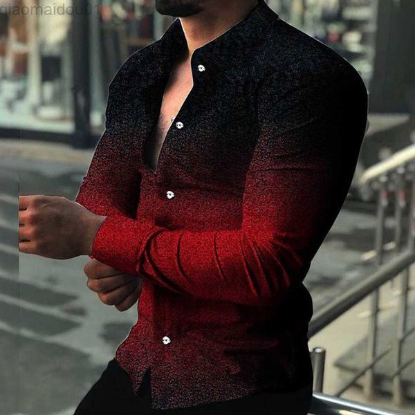 

men's casual shirts gradient shirt cardigan casual fashion lapel long sleeve mens muscle ~3xl party polyester printing l230721, White;black