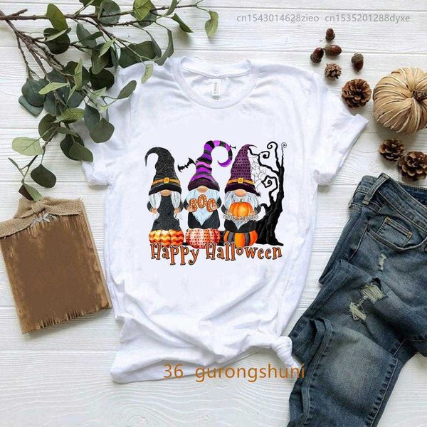 

new happy halloween t shirt love gnome t-shirt boo pump, White