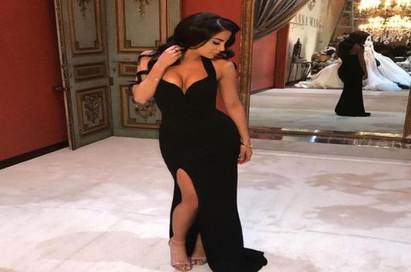 

black prom dresses 2018 deep v neck side split mermaid party dresses evening wear robe de soiree mp1668165282