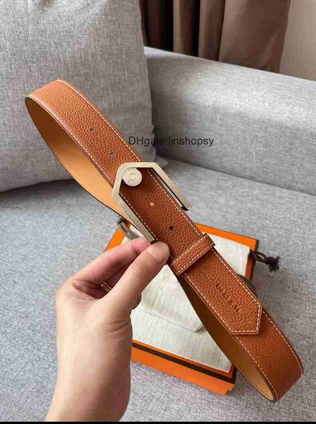 

men belts designer mens and woman fashion togo leather classic reversible belt black brown h gold silver buckles 32--35cm 48g6