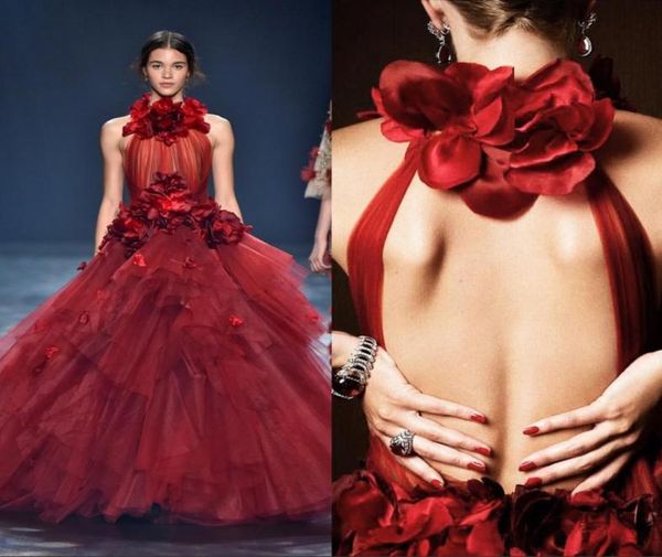 

fashion burgundy evening dresses 2019 high neck 3dflower decorated tiered ruffles ball gown prom dresses formal party gowns floor9877900, Black;red