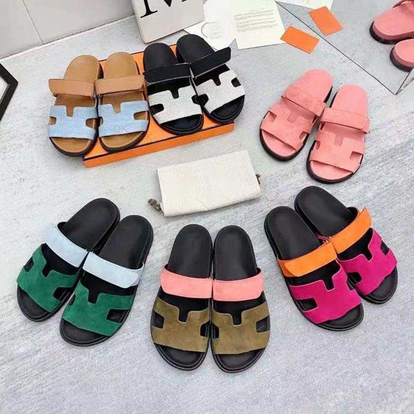 

h oran slides chypre leather sandals luxury suede 100% real leather naturel men women designer slippers cuir summer sandles shoes classic be, Black