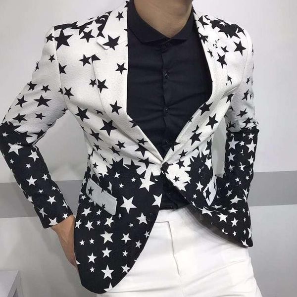 

men's suits blazers retro british slim fit elegant pentagram gradient business gentleman professional formal casual suit jacket clothin, White;black