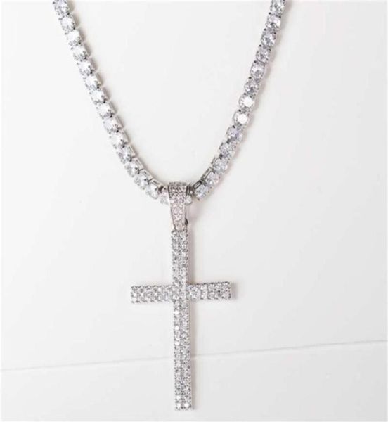 

karopel hip hop micro pave zircon cross pendant crystal custom size tennis chain necklace ice out chains around the neck 2109292792631558, Silver