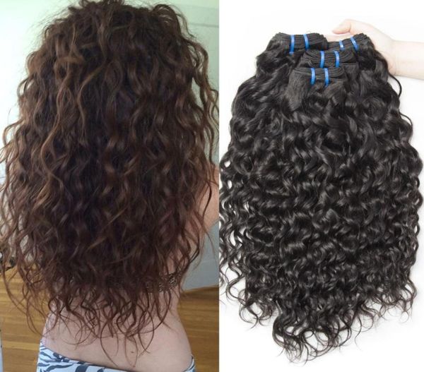 

brazilian virgin human hair weave bundle water wave wet and wavy 4 bundles brazilian loose curly hair extension3663401, Black