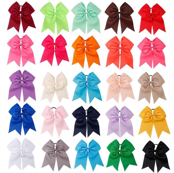 

25 pcslot 7quot solid cheer bows colorful elastic hair bands grosgrain ponytail hair bows for kids girls hair accessories y20076095034, Slivery;white