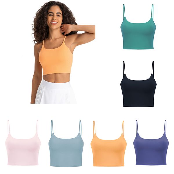 

lu-22 yoga bra align tank solid color women slim fit sports bra fitness vest underwear with removable chest pads soft brassiere sweat wickin