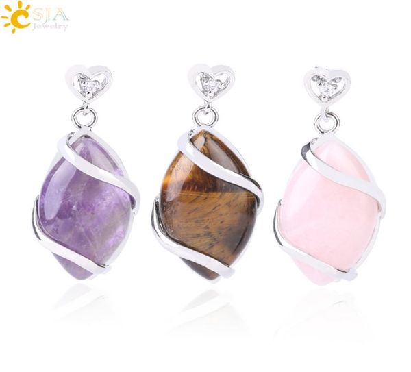 

csja women trendy jewelry pendants for necklace choker making horse eye shaped natural gemstone charms pendant with love heart buc9564787, Silver
