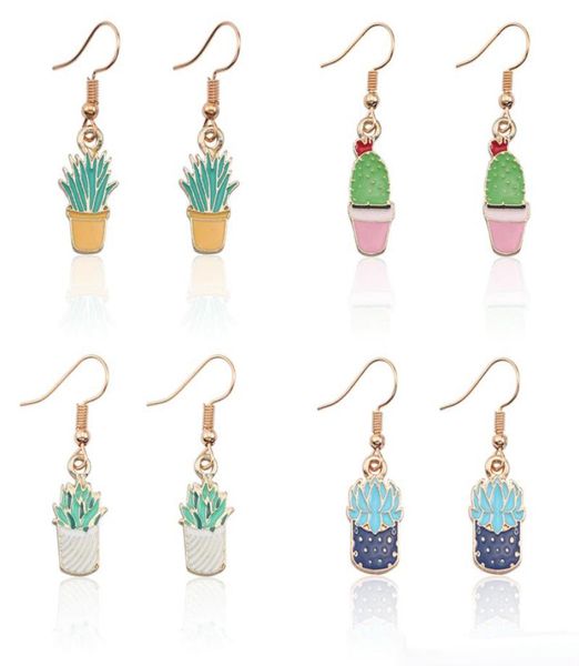 

lovely potted plants succulent plant cactus earrings for women cartoon tiny gold enamel plant drop earrings jewelry whole5090180, Silver